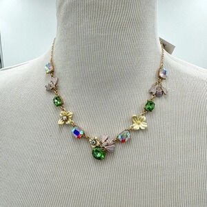 BETSEY JOHNSON Gem Stone Bee and Flower Cluster Necklace